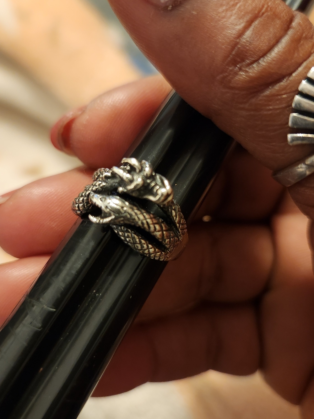 Sterling Silver Double Serpent Wrap Ring - Silver Snake Design Sz 6.5